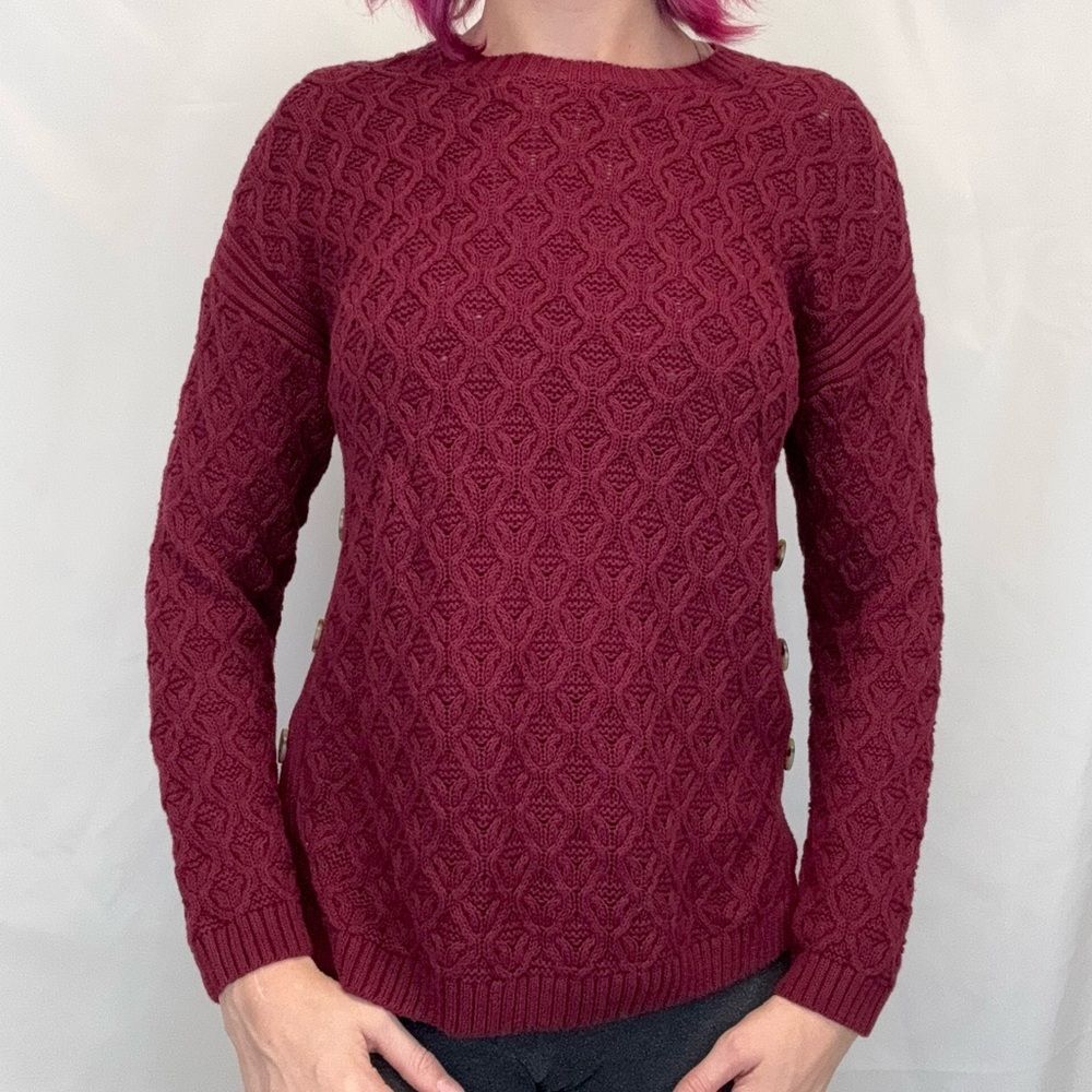 Jeanne Pierre Women's Cable Knit Sweater Burgundy Cotton Cozy NWT Medium
